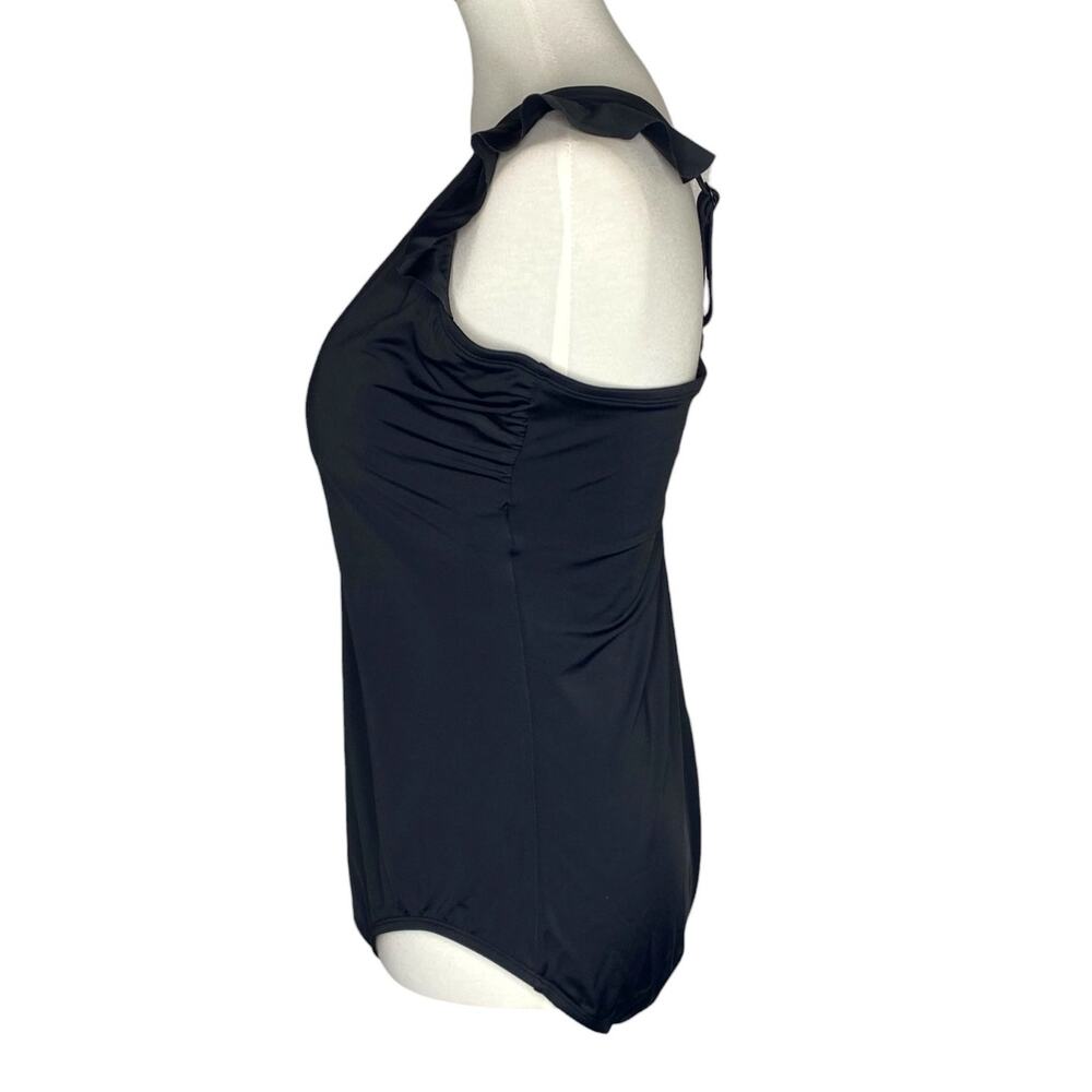 Time and Tru One Piece Swimsuit Black Ruffle Strap V Neck Size 2X 20W-22W Retro - Picture 7 of 16